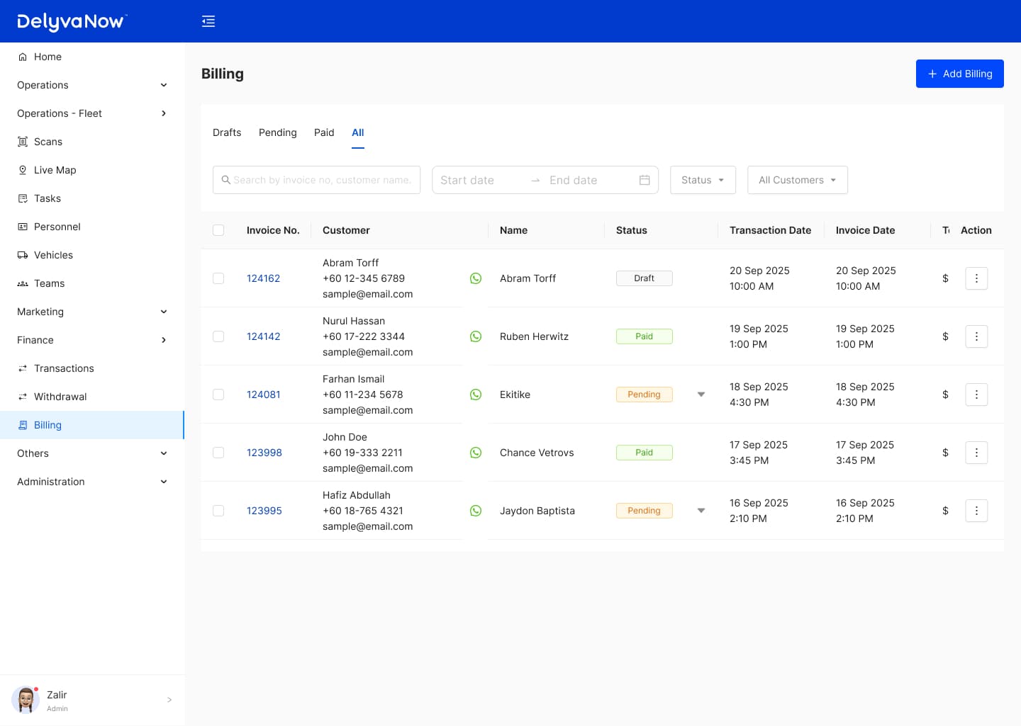 Delyva Admin Dashboard screenshot 1